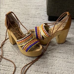 Sam Edelman platform leather fabric sandals